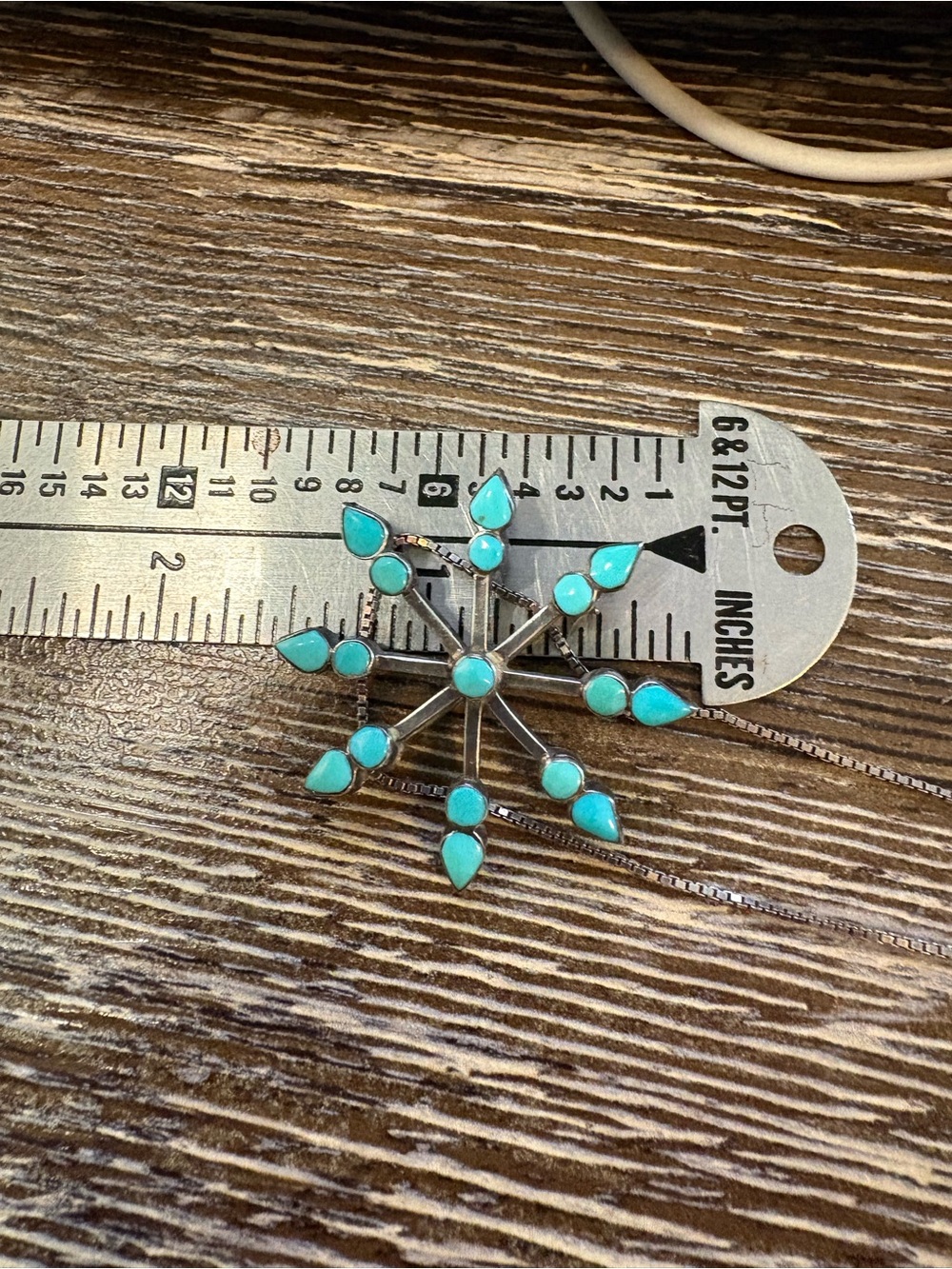 Zuni Vera Halusewa Sterling Silver Turquoise Snowflake Pin Pendant Necklace - Picture 11 of 17
